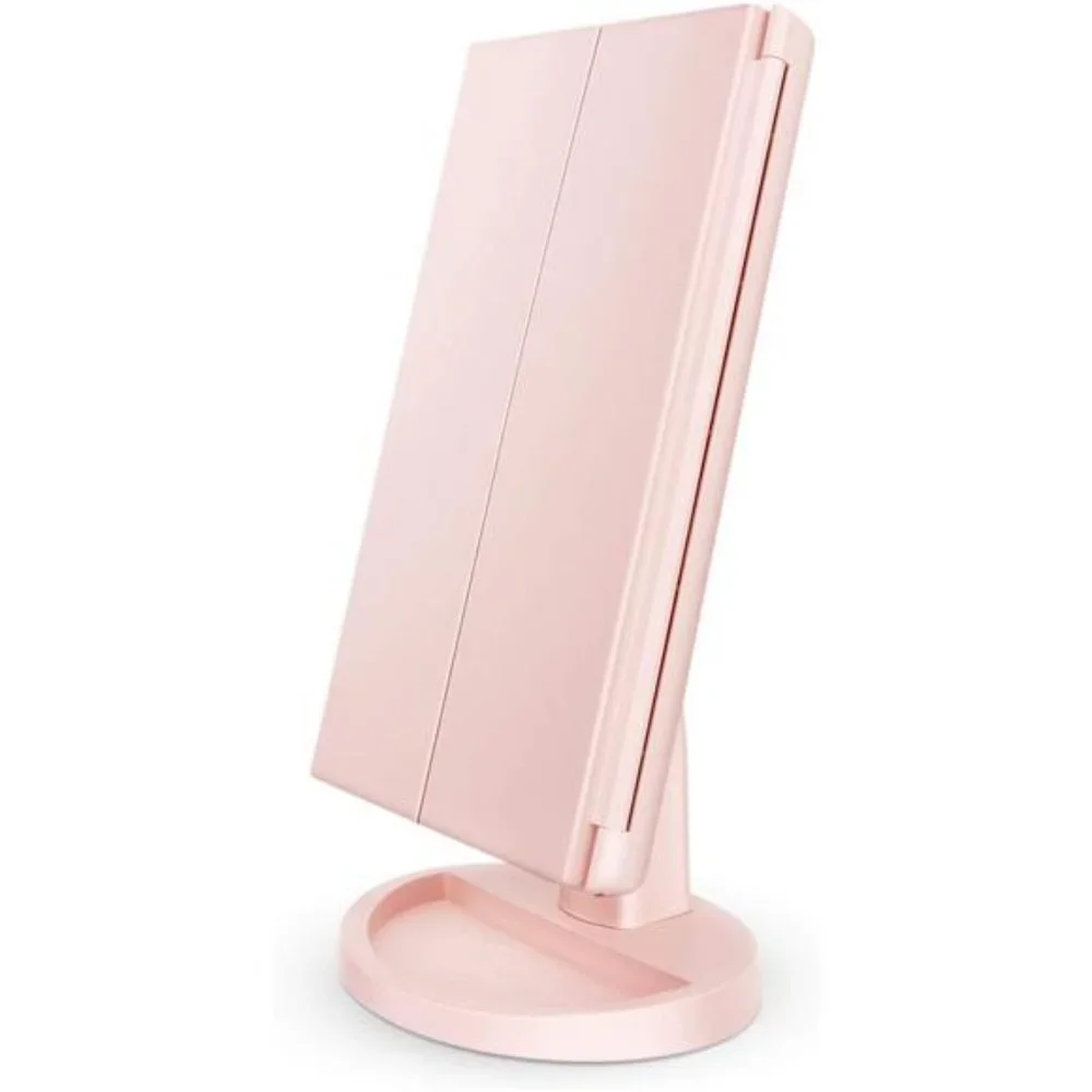 Tri-fold Lighted Vanity Makeup Mirror with 3x/2x/1x Magnification, 21Leds Light